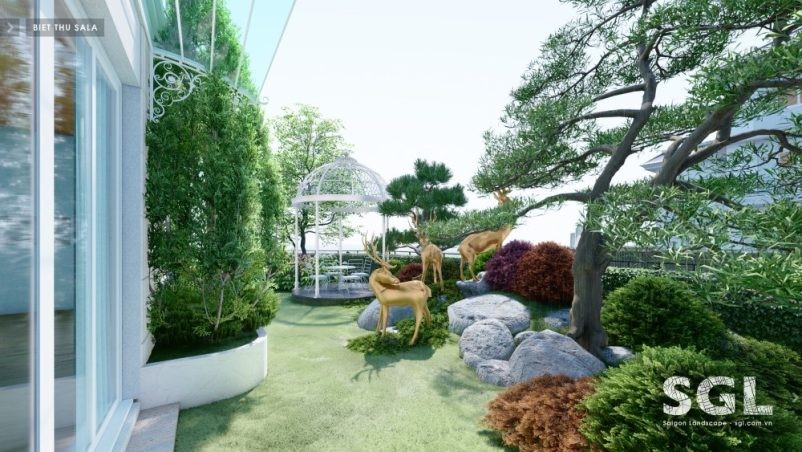 Thiết kế sân vườn biệt thự đậm chất Á Đông